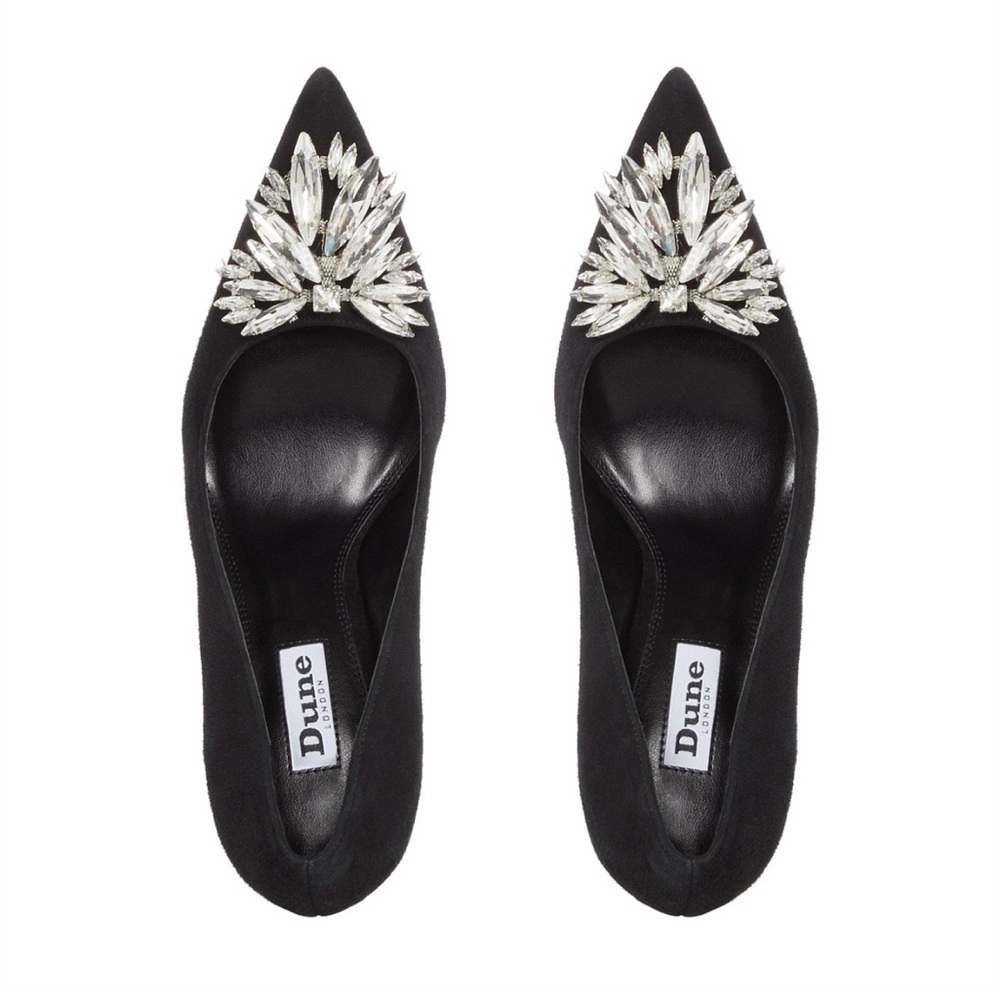 Dune Collection Black suede Heels with Silver Embellishments size 39